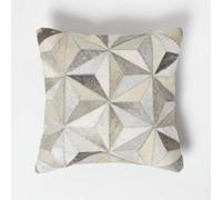 HOMESCAPES Grey Leather Cushion 45 x 45 cm Geometric Cushion With Suede Reverse Real Leather Modern Accent Pillow for Sofa Cushion Insert Included