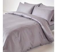 HOMESCAPES Grey Pure Egyptian Cotton Duvet Cover Set Single 330 TC 500 Thread Count Equivalent Satin Stripe Quilt Cover Pillowcase Included Bedding Set