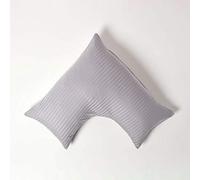 HOMESCAPES Grey Pure Egyptian Cotton V-Shape Pillowcase 330 TC 500 Thread Count Percale Equivalent Satin Stripe Pillow Case For Nursing Pregnancy and Elderly