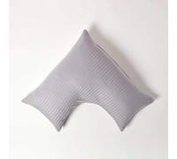 HOMESCAPES Grey Pure Egyptian Cotton V-Shape Pillowcase 330 TC 500 Thread Count Percale Equivalent Satin Stripe Pillow Case For Nursing Pregnancy and Elderly Pack of 2