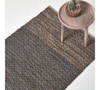HOMESCAPES Recycled Leather Handwoven Herringbone Rug - Grey - 120 x 180 cm