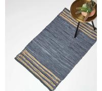 Homescapes Grey Recycled Leather Handwoven Stripe Rug, 60 X 90 Cm