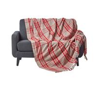 Homescapes Grey & Red Tartan Check Sofa And Bed Throw, 225 X 255 Cm
