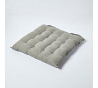 Plain Seat Pad with Button Straps 100% Cotton Homescapes Grey One Size