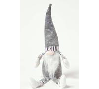 Homescapes Grey Sitting Santa Gonk Christmas Decoration Grey One Size