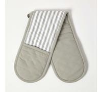 Homescapes Double Oven Glove Thin Stripe Pure Cotton Washable Fully Coordinated Grey White 18x84 cm