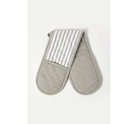 HOMESCAPES - Pure Cotton Double Oven Glove - Thin Stripe - Grey White - 18 x 84 cm - Fully Coordinated Washable Kitchen Linen