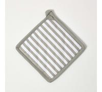 HOMESCAPES - Pure Cotton Pot Holder - Thin Stripe - Grey White - 20 x 20 cm - Fully Coordinated Washable Kitchen Linen