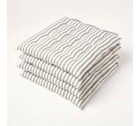 HOMESCAPES Grey and White Stripe Seat Pad Cushion for Dining Chairs Set of 4 100% Cotton Chair Pad with Straps 40 x 40 cm