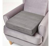 HOMESCAPES Grey Quilted Armchair Booster Cushion with Removable Cover 50 cm Square 10cm Deep Firm Orthopaedic Foam Cushion Seat Pad with Soft Faux Suede Washable Cover