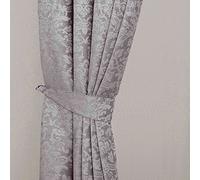 HOMESCAPES Grey Super Luxury Velvet Jacquard Curtains Tie Backs Pair, 2 Tie Backs for Curtains - Coordinating with Chenille Thermal Pencil Pleat Curtains. FREE SWATCHES AVAILABLE