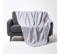 HOMESCAPES Grey Throw 100% Cotton 255 x 360 cm Cosy Throw for Sofa or Bed “Halden” Chevron Blanket Herringbone Geometric Pattern Bedspread