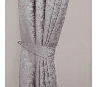Homescapes Grey Velvet Jacquard Curtain Tie Back Pair