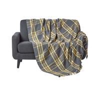 Homescapes Grey & Yellow Tartan Check Sofa And Bed Throw, 255 X 360 Cm