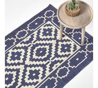 HOMESCAPES Halmstad Blue and White Scandi Style 100% Cotton Printed Rug - 160 x 230 cm
