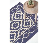Homescapes Halmstad Scandi Style 100% Cotton Printed Rug in Blue | Size: 160 cm x 230 cm Homescapes Blue 160 cm x 230 cm