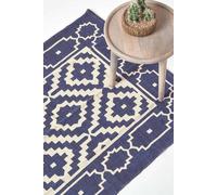 Halmstad Scandi Style 100% Cotton Printed Rug Homescapes Blue 90cm x 150cm