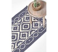 Halmstad Scandi Style Cotton Printed Rug, 66 x 200 cm Homescapes Blue 66cm x 200cm