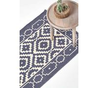 Halmstad Scandi Style Cotton Printed Rug, 66 x 200 cm Homescapes Blue 66cm x 200cm