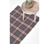 Homescapes Hamilton Handwoven Tartan Cotton Hall Runner, 66 x 200 cm in Grey | Size: 66 cm x 200 cm Homescapes Grey 66 cm x 200 cm