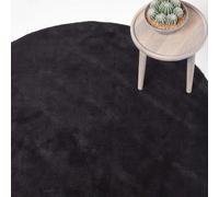 Homescapes Hand Tufted Plain Cotton Black Large Round Rug, 150 Cm Diameter