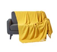 Homescapes Nirvana Slub Cotton Ochre Yellow Throw, 225 X 255 Cm