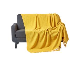 Homescapes Hand woven 100% Pure Cotton Throws for Bed or Sofa Yellow Grey Purple