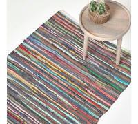 HOMESCAPES Hand Woven Multi Coloured Striped Cotton Chindi Rug - 70 x 120 cm