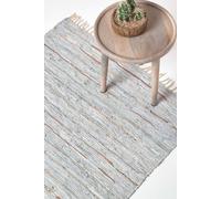 Homescapes Leather Glitter Rug Silver And Natural, 120 X 180 Cm