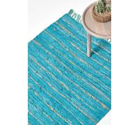 Homescapes Handcrafted Leather Glitter Rug Friendly & Stylish Design In Turquoise Turquoise