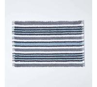 Homescapes Handloomed Striped Cotton Bath Mat in Black Homescapes Black