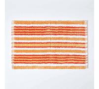 HOMESCAPES Handloomed Orange Striped Rug, 100% Cotton Bath Mat Suitable for any Room Including Wet Rooms