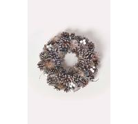 HOMESCAPES Grey Christmas Wreath 30 cm Decorated Front Door Handmade Wreath Round with Pastel Pinecones, Berries and Decoration