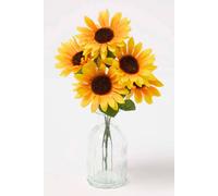 HOMESCAPES Artificial Sunflower Bush Set of 5 Realistic Sunflowers For Bouquets, Flower Arrangements and Home Decor 30cm Tall Yellow Stems