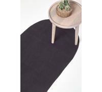HOMESCAPES Black Handmade Braided Oval Hallway Runner & Living Room Woven Cotton Large Rug, 66 x 200 cm