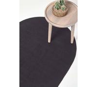 HOMESCAPES Black Handmade Braided Oval Rug For Bedroom & Living Room Reversible Woven Cotton Small Rug, 50 x 80 cm