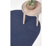 HOMESCAPES Navy Blue Handmade Braided Round Rug For Bedroom & Living Room Reversible Woven Cotton Circular Rug, 120 cm