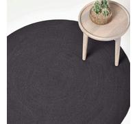 HOMESCAPES Handmade Woven Braided Rug - Black - 150 cm Round