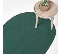 Homescapes Forest Green Handmade Woven Braided Oval Rug, 90 X 150 Cm