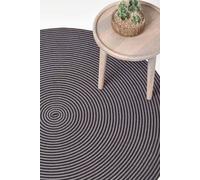 HOMESCAPES Grey and Black Handwoven Braided Spiral Rug 200cm Round Pattern Large Cotton Rug