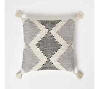 HOMESCAPES Handwoven Black & Grey Cushion 45 x 45 cm 100% Cotton Filled Decorative Throw Pillow “Malmo” Geometric Diamond Scatter Cushion Insert Included