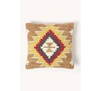 Jaipur Handwoven Brown and Orange Kilim Cushion with Feather Filling - Multi-Coloured