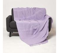 HOMESCAPES Handwoven Lilac Purple Throw 150 x 200 cm Textured 100% Cotton Throw Blanket with Tassels Lightweight All Season “Kashi” Bed or Sofa Throw