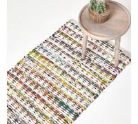 Homescapes Handwoven Multi Coloured 100% Cotton Diamond Chindi Rug, 66 X 200 Cm