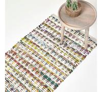 HOMESCAPES Handwoven Multi Coloured 100% Cotton Diamond Chindi Rug - 66 x 200 cm