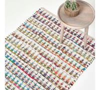 HOMESCAPES Handwoven Multi Coloured 100% Cotton Diamond Chindi Rug - 90 x 150 cm