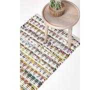 Homescapes Handwoven Multi Coloured 100% Cotton Diamond Chindi Rug, 66 X 200 Cm