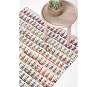 HOMESCAPES Handwoven Multi Coloured 100% Cotton Diamond Chindi Rug - 120 x 170 cm