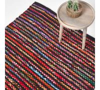 HOMESCAPES Handwoven Multi Coloured Recycled Chindi Folk Rug - 120 x 170 cm