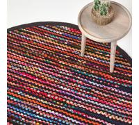 HOMESCAPES Handwoven Multi Coloured Recycled Chindi Folk Rug - 150 cm Round